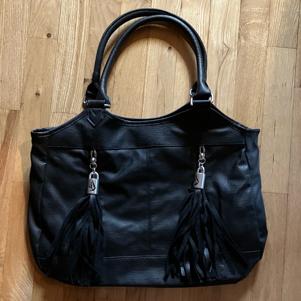 Volcom Black Leather Tote Bag